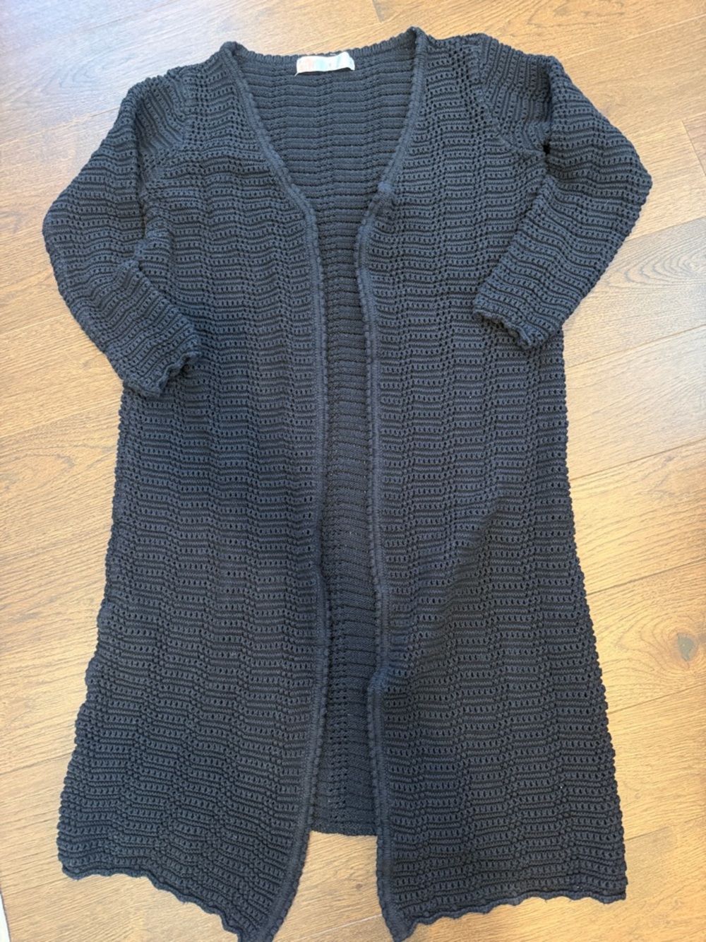 FP Beach Landry Fauxchet Duster Cardigan Crochet Knit Black Medium - C11-202